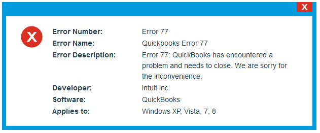 Quickbooks error code 77