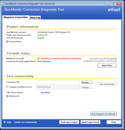 quickbooks connection diagnostic tool error