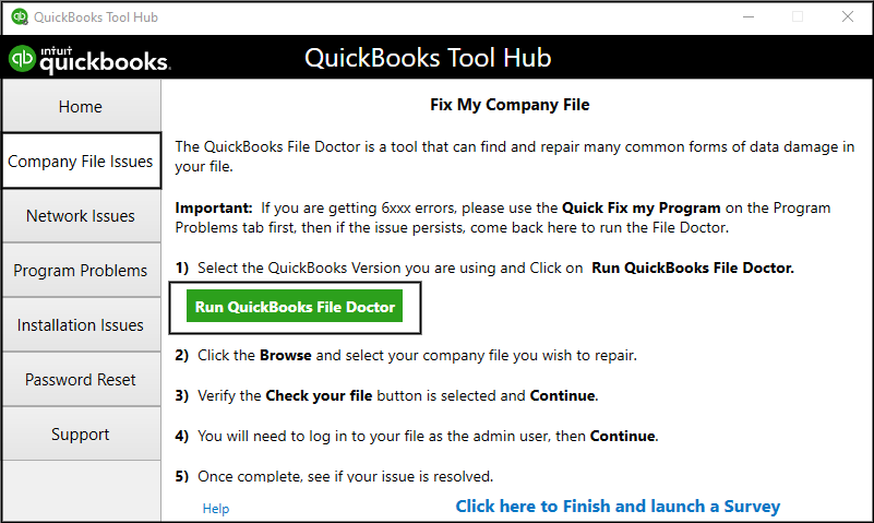Use quickbooks file doctor for missing name list problem