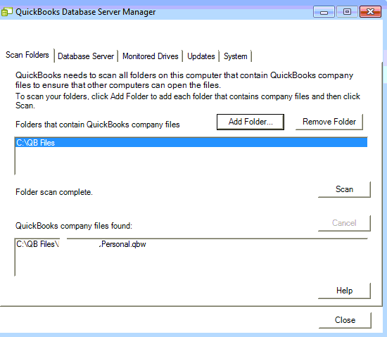 Add Folder quickbooks server manager