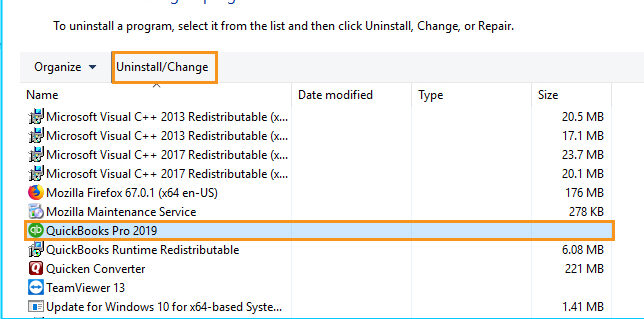 The file exists : uninstall QuickBooks