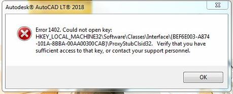 error 1402 could not open key-autocad lt