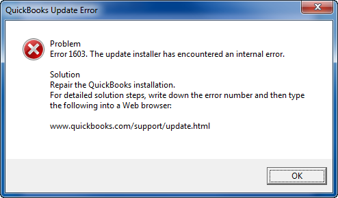QuickBooks error 1603 windows 10 : error message