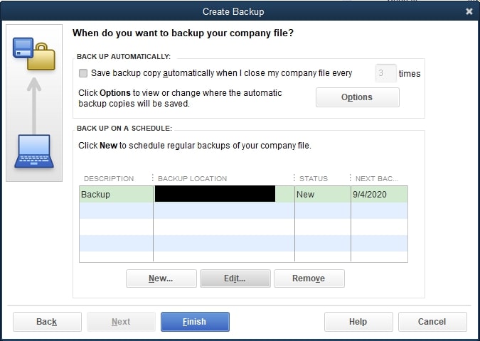 Save backup copy automatically when I close my company file every time