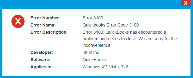 Quickbooks error 3100