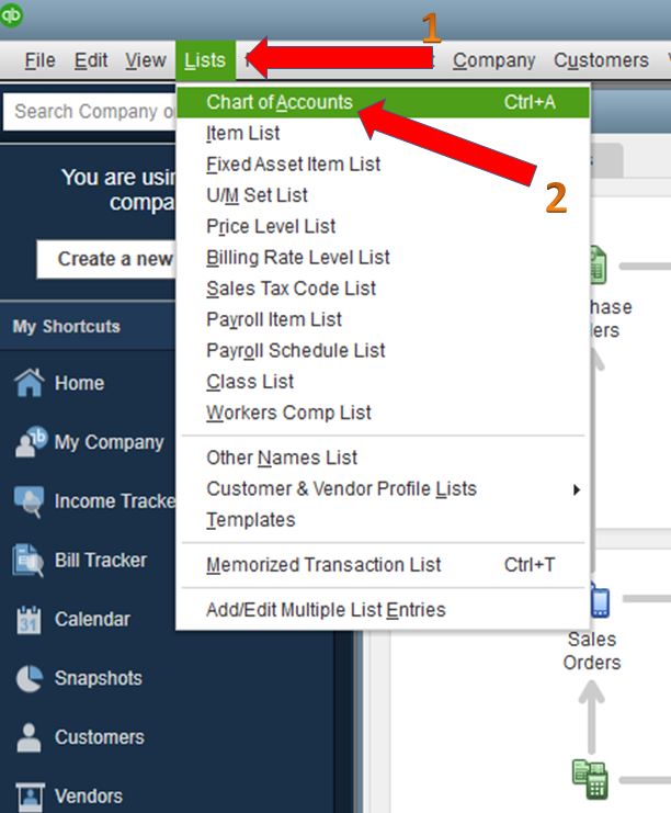 Click on "Chart of Accounts" to delete a deposit in quickbooks
