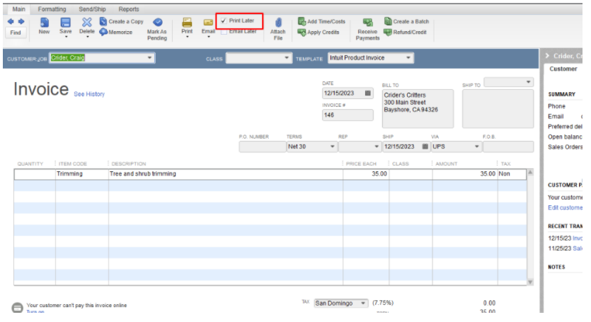 how to reprint checks in QuickBooks: Hit Print later