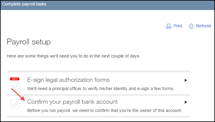 Confirm your payroll bank account