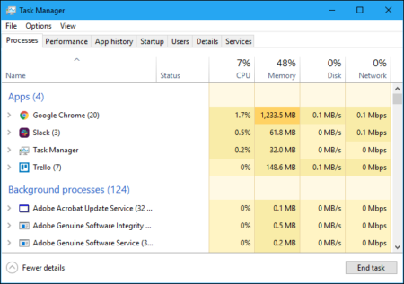 Processes Tab in Task Manager