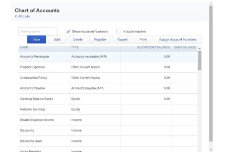 Quickbooks Chart of accounts in QB online