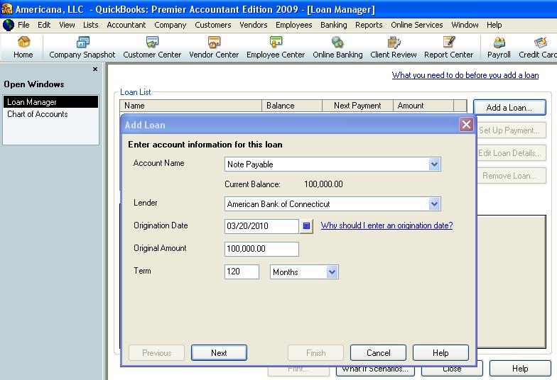 QUickbooks loan manager