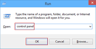 Press Windows + R keys and type ocntrol panel