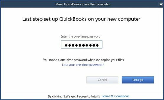 input the password for QuickBooks migration tool