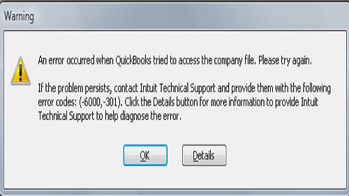 quickbooks error 6000 and 301: Error message